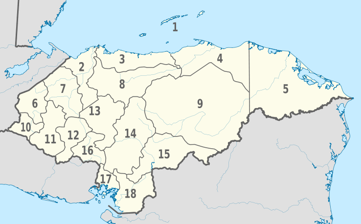 File:Honduras, administrative divisions - Nmbrs - monochrome.svg