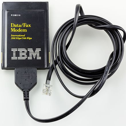 Type II PC Card: IBM V.34 data/fax modem, manufactured by TDK