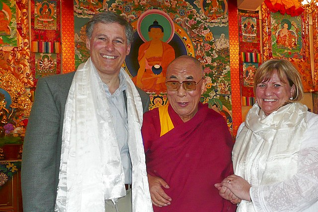 Jay Inslee and his wife Trudi Inslee met with the Dalai Lama in 2008.