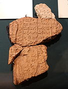 Fragment des Instructions de Shuruppak mis au jour à Adab (Bismaya). DA III A (v. 2600-2500 av. J.-C.). Musée de l'Oriental Institute de Chicago.
