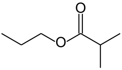 Structural formula of propyl isobutyrate.