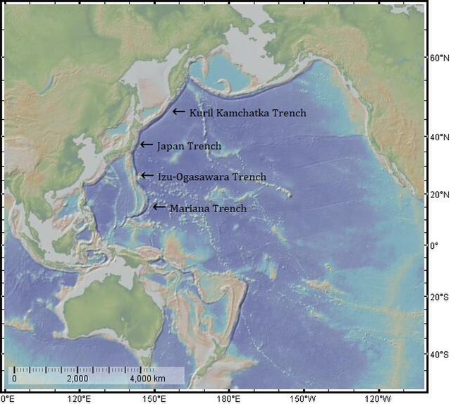 deep ocean trenches map