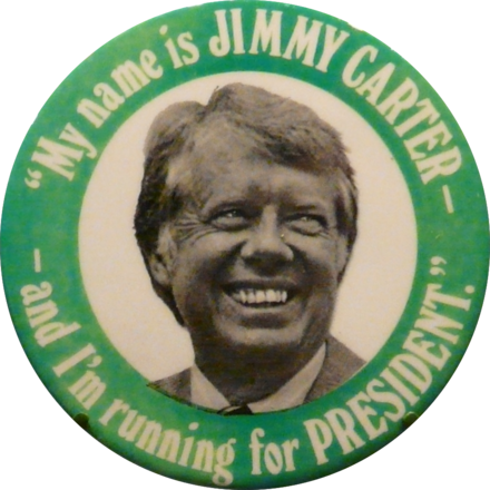 Jimmy Carter's campaign button announcing his campaign with the slogan, "My name is Jimmy Carter, and I'm running for President."