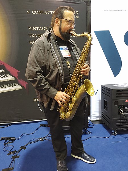 Joey DeFrancesco playing saxophone at NAMM 2022