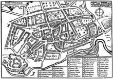 Mappa di Nottingham nel 1610, di John Speed