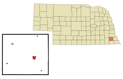 Johnson County Nebraska Incorporated and Unincorporated areas Tecumseh Highlighted.svg