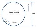 Kasta tumulus in Amphipolis, Macedonia. The tomb is also shown in scale. Tomb position is only indicative.