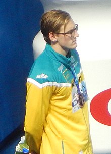 Kazan 2015 - Victory Ceremony 800m freestyle M Mack Horton (cropped).JPG