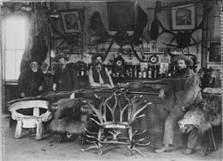 Interior of Seth Kinman's Table Bluff Hotel and Saloon in Table Bluff, California, 1889