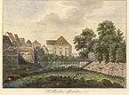 Das Hallische Pförtchen 1795, im Hintergrund das Alte Theater