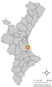 Localização do município de Riola na Comunidade Valenciana