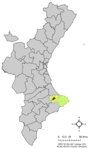 Localização do município de Vall de Ebo na Comunidade Valenciana