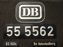 Lokschild von 55 5562 während ihrer letzten Beheimatung vor der Ausmusterung 1969