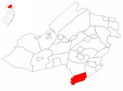 Long Hill Township highlighted in Morris County. Inset map: Morris County highlighted in the State of New Jersey.