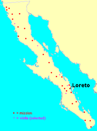 Baja California and the location of the Missions, highlighting the location of Mission Loreto Loreto map.png