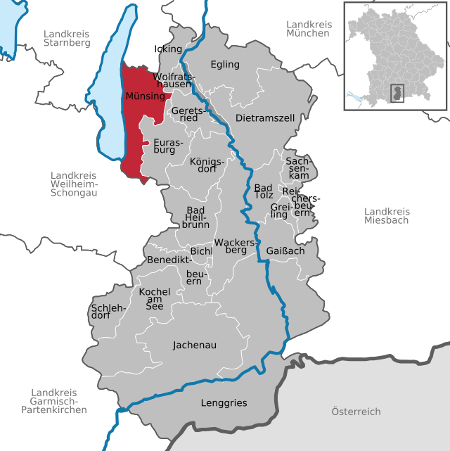 Läget för Münsing i Landkreis Bad Tölz-Wolfratshausen