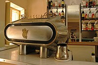 A vintage Gaggia espresso machine in a bar in Eritrea. Vintage Italian machinery is common in most Asmara cafes.