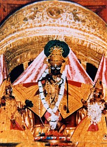 Original murtis of Radha(right), Krishna (at center), Lalita gopi(left) in Shri Radha Madan Mohan Temple, Karauli. Madanmohan-ji.jpg