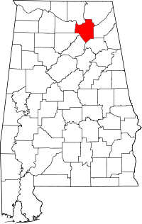 Округ Маршалл на мапі штату Алабама highlighting