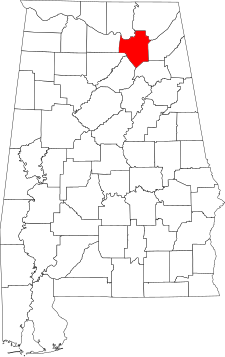 Location of Marshall County in Alabama Map of Alabama highlighting Marshall County.svg
