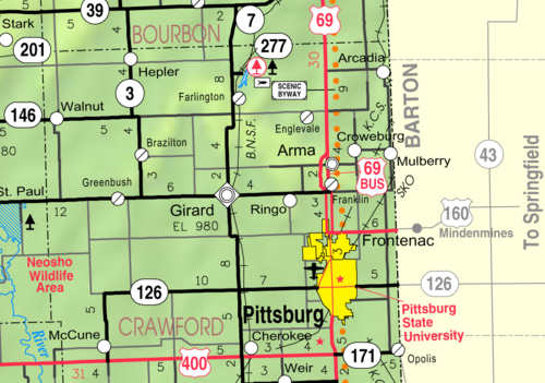KDOT map of Crawford County (legend)