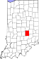 Harta statului Indiana indicând comitatul Shelby