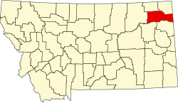 map of Montana highlighting Roosevelt County