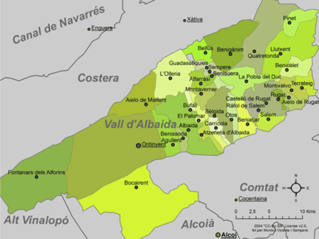 Municipalities of Vall d'Albaida. Mapa de la Vall d'Albaida.png