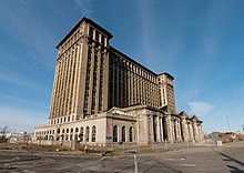 Michigan Central Station, Detroit Michigan Central Train Station Exterior 2009.jpg