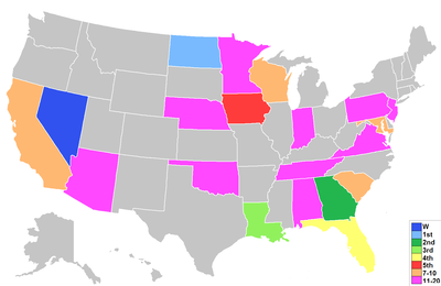 The state map results of Miss USA 2014, colors shaded in each state Miss USA 2014.png