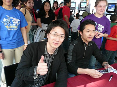 Shigeru Ohmori (left) and Junichi Masuda (right) at a Pokemon Diamond and Pearl launch party in 2007.