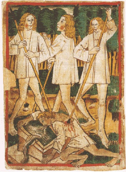 The death of Siegfried. Nibelungenlied manuscript-k.