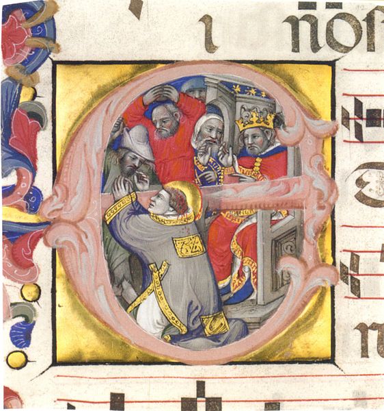 File:Niccolò da Bologna - Initial E with marterdom of St. Stephen, 1394-1404, tempera, gold and ink on parchmrnt, Metripolitan Museum of Art.jpg