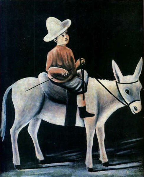 File:Niko Pirosmani. ''A Little Boy Riding a Donkey''. Oil painting on oilcloth. 80X99 cm. The State Museum of Fine Arts of Georgia.jpg