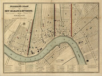 Norman's plan of New Orleans & environs, 1845: Banks' Arcade is marked with number 5 in the Second Municipality