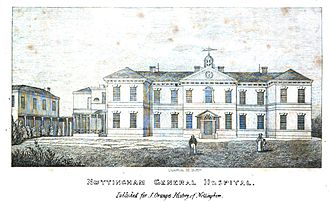 Nottingham General Hospital from The History and Antiquities of Nottingham by James Orange, 1840 Nottingham General Hospital.jpg