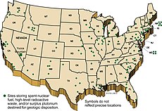The locations across the U.S. where nuclear waste is stored Nuclear waste locations USA.jpg