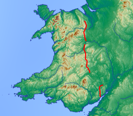 Offa's Dyke (Clawdd Offa) Map.