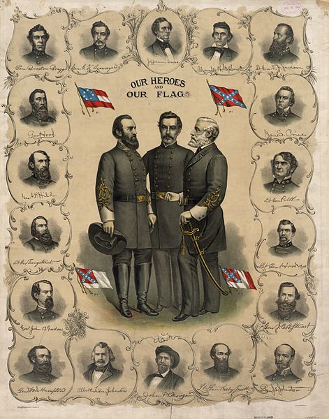 1896 lithograph of the three Confederate national flags and the battle flag