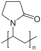 Polyvinylpyrrolidone is a common component of hair spray that confers stiffness to hair. Polyvinylpyrrolidon.svg