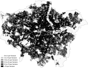 Population density in the 2011 census in Greater London. Population Density London 2011 Census.png