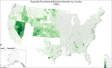 Map of Populist presidential election results by county