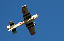 Model of an mx2, a 3D aerobatic aircraft with a wingspan of 121 cm RC plane mx2 in the air.png