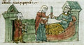 Замах Рагнеды на вялікага князя кіеўскага Уладзіміра каля 985 г. З левага боку — іх сын Ізяслаў, будучы князь полацкі.