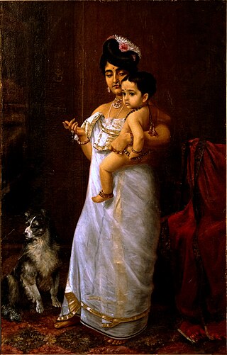 <i>There Comes Papa</i> 1893 painting by Raja Ravi Varma