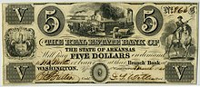 1840 $5 paper currency issued by the bank Real Estate Bank of Arkansas $5 Note.jpg