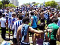 Aficionats celebrant el tercer ascens a primera divisió.