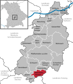 Läget för Reichertshausen i Landkreis Pfaffenhofen an der Ilm
