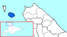 Carte bicolore montrant l'emplacement du district de Rishiri