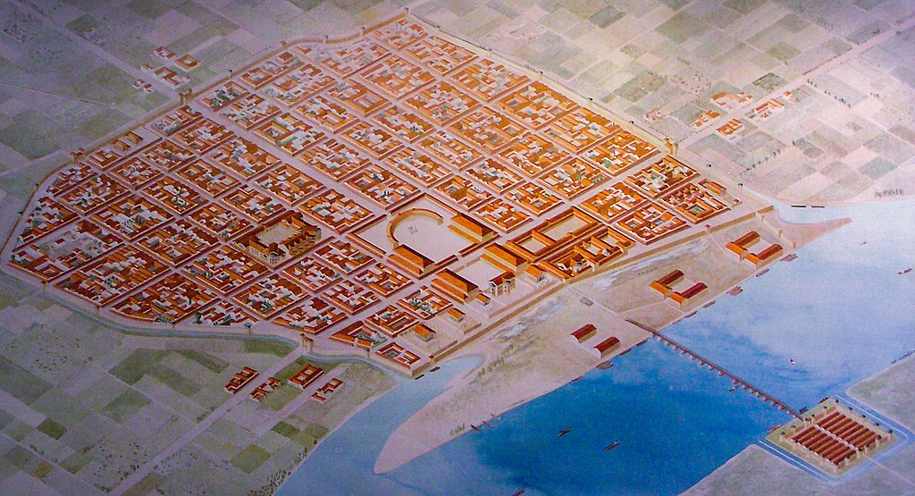 Rekonstruktionszeichnung der römischen Provinzhauptstadt Niedergermaniens, Colonia Claudia Ara Agrippinensium (heute: Köln) Roman Cologne, reconstruction